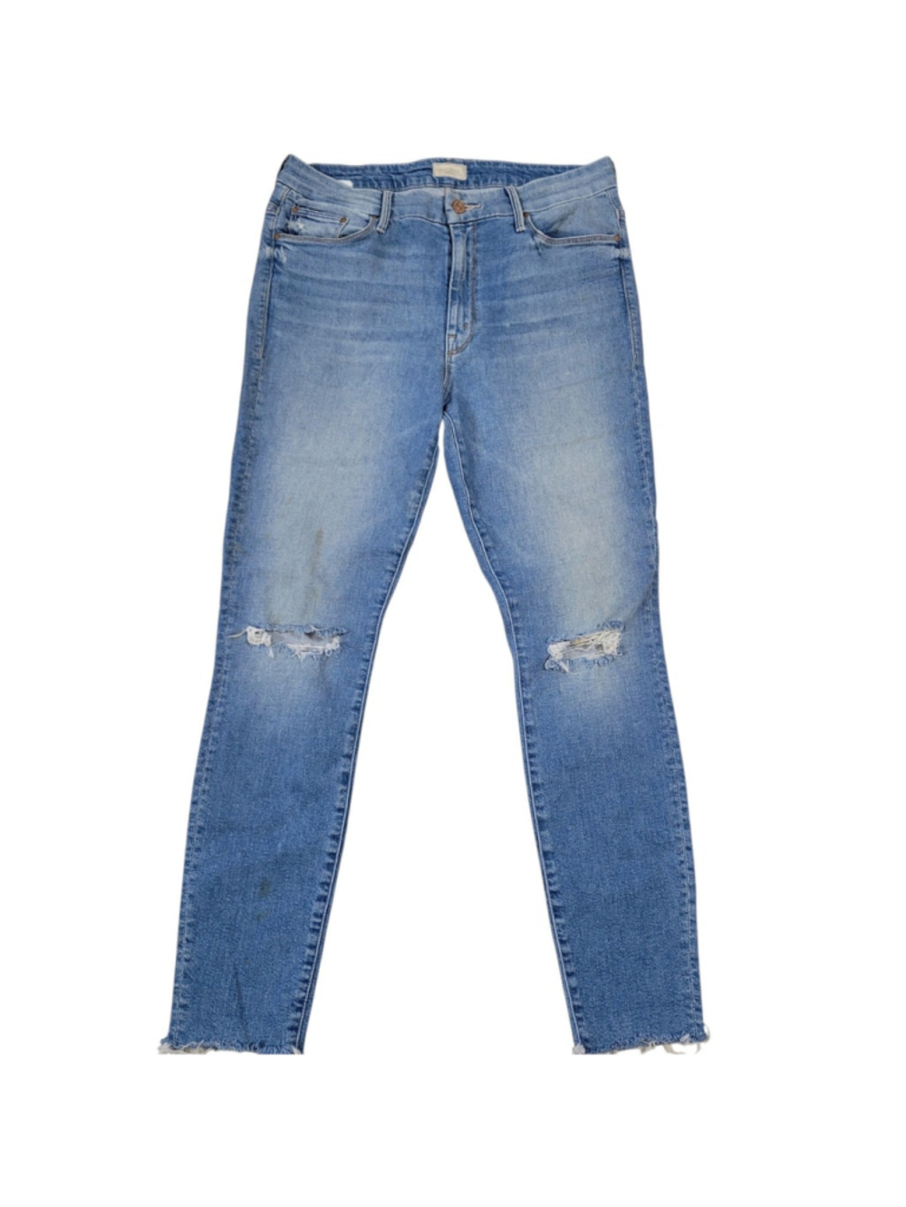 Mother The Looker Ankle Fray Blue Distressed Jeans 30 Women Inseam 28" Pre-owned